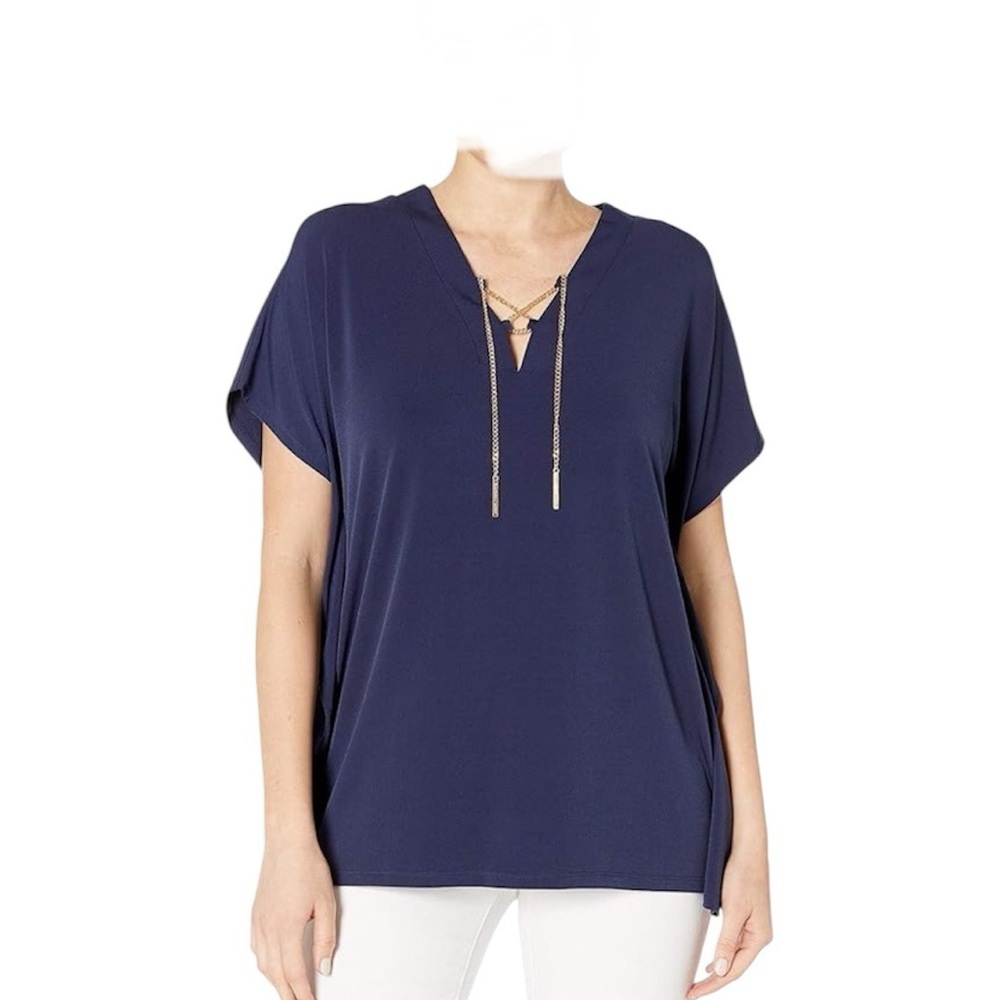 NWT Michael Kors Lace-Up Tunic Top 
True Navy Women’s Size XL - Picture 2 of 11